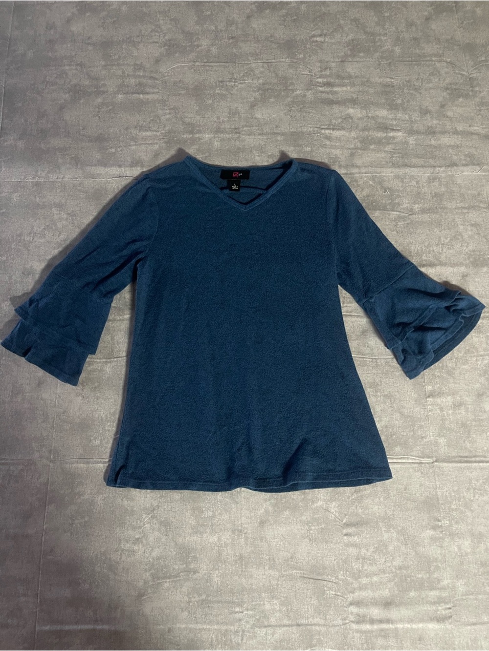 Iz Byer Navy Blue V-Neck Layered Ruffle Sleeve Tunic